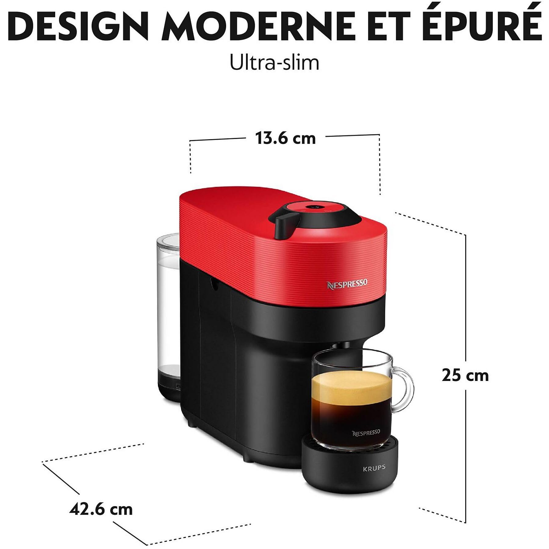 VERTUO Pop Cafetière à capsules Machine à expresso, 4 tailles tasses, technologie Centrifusion, Rouge, XN9205