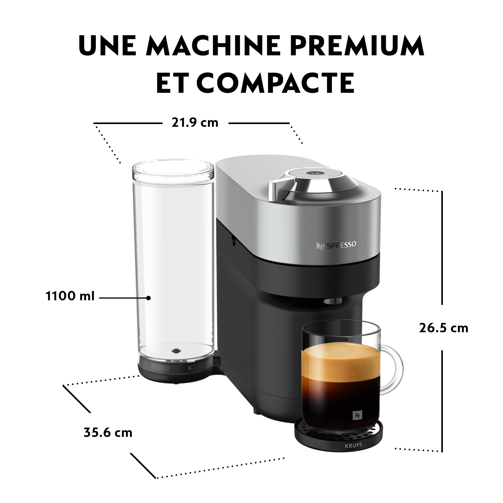 Machine à Café Vertuo POP+ Argent, Capsules café Vertuo seulement, Arrêt Automatique, YY5359FD, Argent