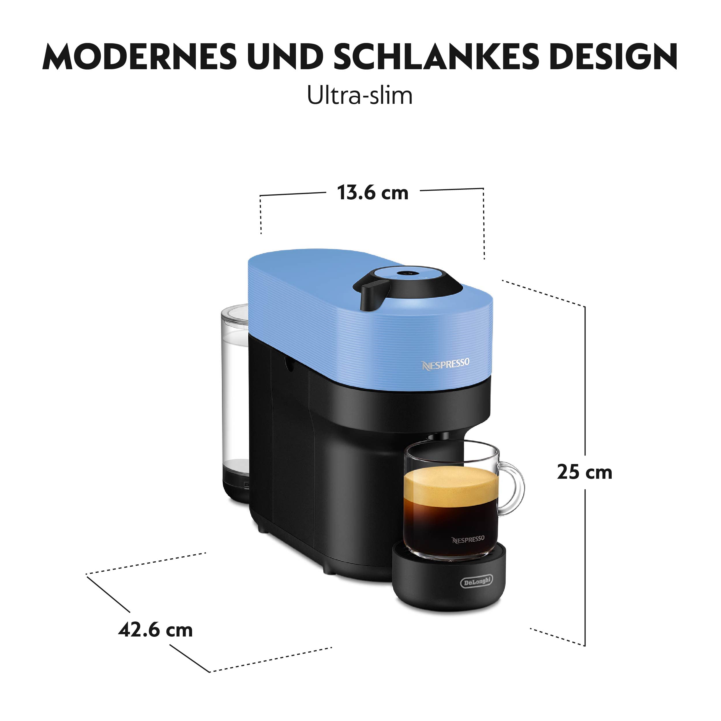 Machine à Café Vertuo POP, 5 Tailles de Tasses, Arrêt Automatique, ENV90.A, Bleu