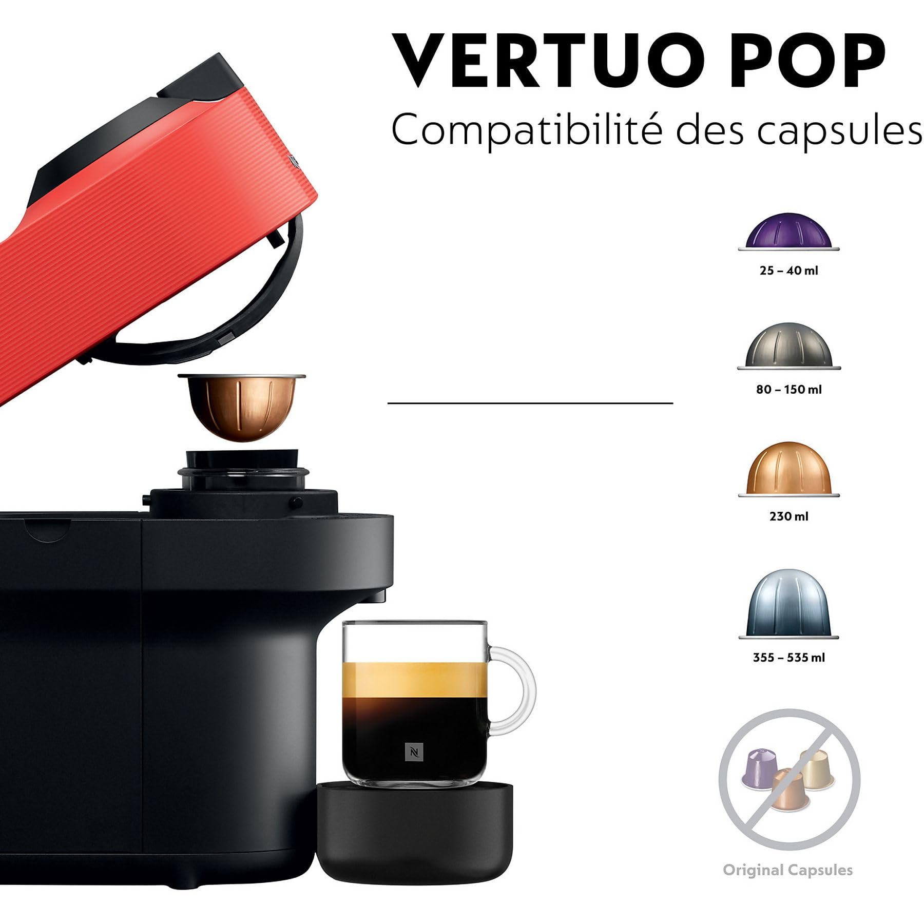 VERTUO Pop Cafetière à capsules Machine à expresso, 4 tailles tasses, technologie Centrifusion, Rouge, XN9205